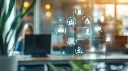 job vacancy with applicant tracking system and job icons on blurred background