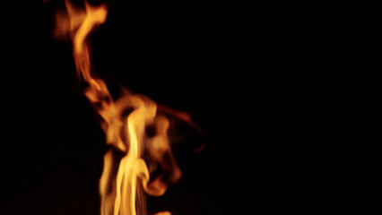 fire flames of campfire over black background, for overlay