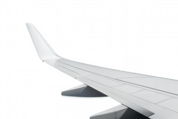 Airplane wing with a modern winglet design for increased fuel efficiency, isolated with transparent background, traveling concept