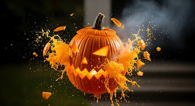 Exploding Jack-o-Lantern - A Halloween Spectacle of Pumpkin Destruction. - Powered by Adobe