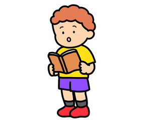 本を読む（立ち）茶髪の男の子