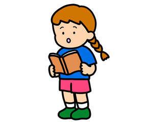本を読む（立ち）茶髪の女の子