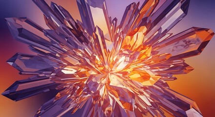 Abstract Crystal Formation with Vibrant Orange and Purple Hues.