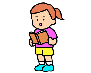 本を読む（立ち）茶髪の女の子