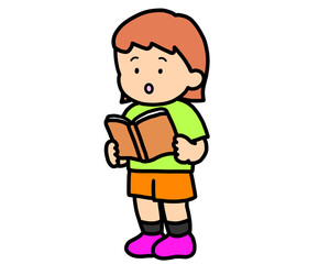 本を読む（立ち）茶髪の女の子