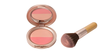 Open blush compact and brush, pink and peach hues