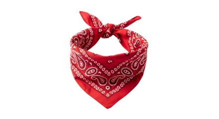 Red paisley bandana tied in a knot, centered