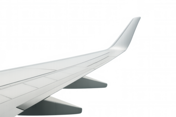Airplane wing with a modern winglet design for air travel and global transportation, isolated on a transparent background