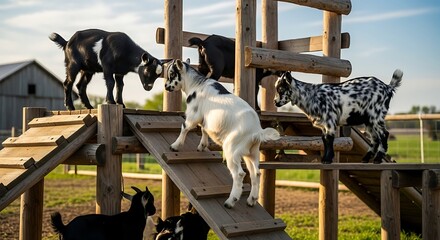 Goats on a Playground - Playful Farm Animals in Action.
