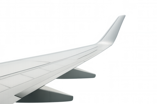Airplane wing with a modern winglet design for air travel and global transportation, isolated on a transparent background