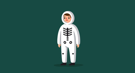 Obraz premium Charming vector illustration of a person in a white skeleton jumpsuit, exuding a playful and festive spirit ideal for Halloween-themed designs, costume party invitations, or seasonal holiday greetings