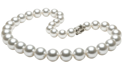 Obraz premium Strung pearl necklace with intricate clasp lying on dark surface