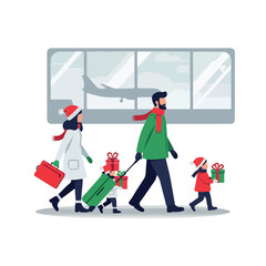 Obraz premium Family with children and luggage traveling for Christmas holidays.
