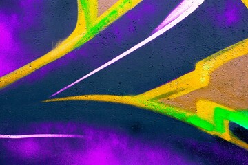 Vibrant spray paint art in neon purple, yellow, green. 80s urban style, graffiti texture, bold lines. Wall murals, street art, creative backgrounds, modern 90s visuals.