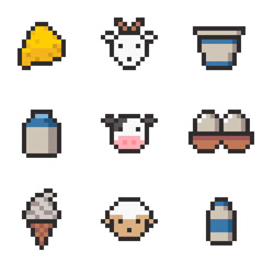 8-bit pixel art dairy farming icons
