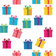 Colorful gift boxes with festive ribbons seamless pattern illustration.