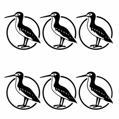Six black and white stilt bird icons arranged in a grid pattern