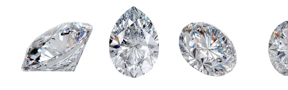Three pear-shaped and two oval-shaped, faceted diamonds
