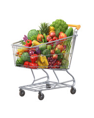 A full shopping cart overflowing with assorted fresh produce