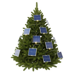 Solar Panel Decorated Christmas Tree on transparent background