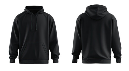 Front and back view of a dark gray hoodie