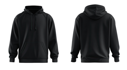 Front and back view of a dark gray hoodie