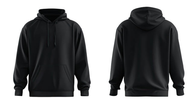 Front and back view of a dark gray hoodie