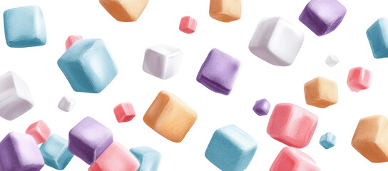 Colorful cubic candies scattered on black background