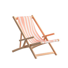 3d render pink and white striped wooden beach chair for relaxation and comfort on the beach