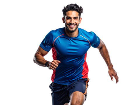 Front-Facing Male Runner Mid-Stride, Joyful Expression, Transparent PNG