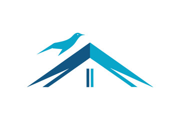 Minimalist house roof with a bird flying above representing freedom and home