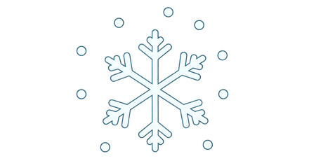 Winter snowflake, with six points, surrounded by snow dots.