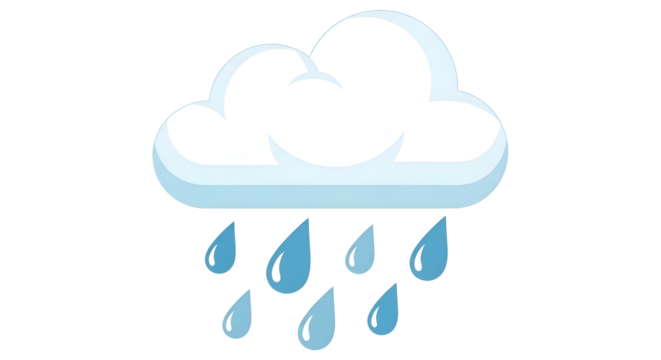 Cartoon cloud with blue raindrops falling below on black backdrop - Powered by Adobe