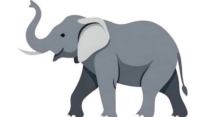 Fototapeta premium Gray elephant side view with curved tusks, simple cartoon art