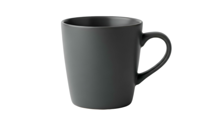 Gray ceramic mug with a sleek handle against a dark backdrop