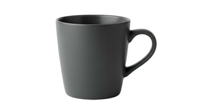 Gray ceramic mug with a sleek handle against a dark backdrop