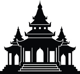 Obraz premium Asian Temple Building Silhouette Icon Traditional Oriental Architecture Sacred Place Culture Heritage Monument Vector