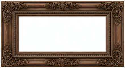 Ornate dark wood frame; intricate carved floral design