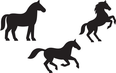 Fototapeta premium Running horse silhouette vector collection featuring black stallion and pony illustrations for wild and farm animal themes