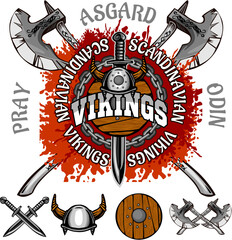 Viking Warrior Skull Mascot Logo with Crossed Axes and Shield in Grunge Style Vector Illustration Viking Theme Vector (2).eps