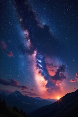 Breathtaking Night Sky Milky Way Galaxy Over Dark Landscape, Twinkling Stars, Celestial Wonders, Astronomy Photography