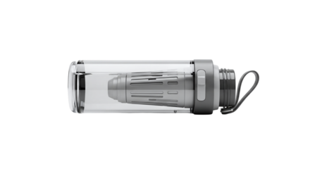 Clear plastic water bottle with filter isolated on transparent background