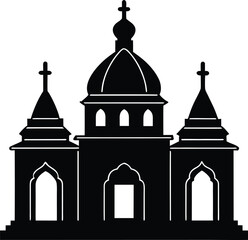 Orthodox Church Building Silhouette Vector Icon Religious Architecture Outline Design Black Shape on Transparent Background
