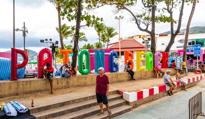 Patong Beach lettering name welcome city sign in Phuket Thailand.
