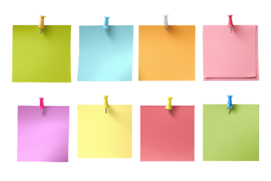 Colorful sticky notes, pinned to a surface