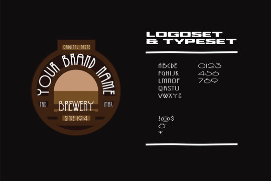 Emblem, template, art deco, brewery, drink, drunk, bear, logoset, typeset, typographic, typography, font, logo, branding, alphabet vector,