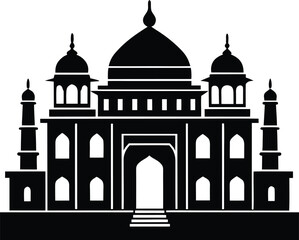 Iconic Taj Mahal Silhouette Elegant Indian Landmark Graphic Design Element Monumental Building Vector Illustration