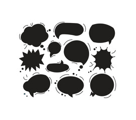 Set of hand-drawn speech bubbles. Speech balloon, frames, handwritten, doodle
