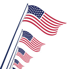 Multiple American flags (The Stars and Stripes) waving and receding into the background along diagonal flagpoles. The flags are shown in varying sizes, creating a sense of depth and perspective.