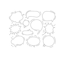 Set of hand-drawn speech bubbles. Speech balloon, frames,  handwritten, doodle